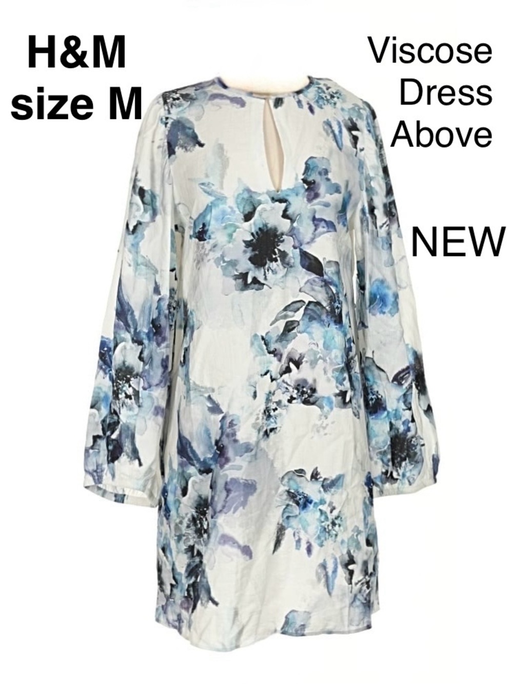 H&M Floral Viscose Shift Dress Above Knee Watercolors